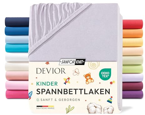 Devior Jersey Kinderspannbettlaken 60x120cm - 70x140cm, 100% Baumwolle, Matratzenhöhe bis 12cm, Silber – 135 g/m² Anti-Statisches, atmungsaktives Bettlaken mit Einlaufschutz, Matratzenbezug Grau