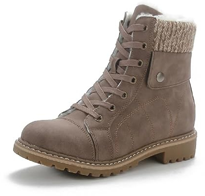 Pogolino Damen Stiefeletten warm gefüttert Boots Schnürstiefeletten Winter Schuhe DB1 Braun 40