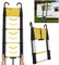 SWANEW 3.8M Teleskopleiter mit Softclose, EIN-Knopf-Rückzugs Teleskopleitern mit 2 Abnehmbarem Haken, Aluminium Teleskop Rutschfester Max Belastung 150 kg (Schwarz)