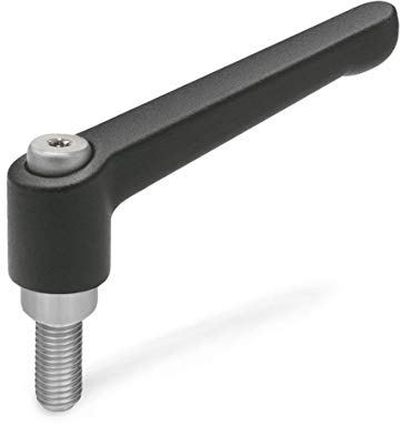 Ganter Normelemente | Verstellbare Klemmhebel mit Gewindebuchse - GN 300.1-22-M4-32-SW | Schraube Edelstahl M4x32 | Griff Zink-Druckguss schwarz, kunststoffbeschichtet | 1 Stück