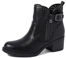 QUEEN HELENA Damen Stiefeletten Durchbrochene Niedrigen Absatz Casual X30-107, Schwarz , 36 EU