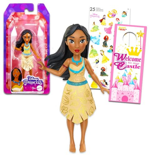 Disney Princess Pocahontas Puppen-Set, 3-teiliges Pocahontas-Spielzeug-Set mit Pocahontas-Puppe für Mädchen, Aufkleber und mehr (Pocahontas 12,7 cm kleine Figur für Kinder, Kleinkinder)