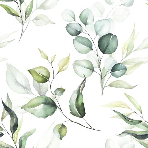 VaryFloral Papier Peint Adhésif Aquarelle Papier Peint Adhesif Mural Fleurs 30.5cmx300cm Papier Peint Autocollant Feuille Verte Papier Adhesif pour Meuble Motif Boho Botanique Rouleau Adhesif Salon