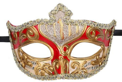 JewelryWe Maskerade Venezianische Maske Herren: Rot Gold Antik Maskenball Masken Männer Augenmaske Gesichtsmaske für Karneval Halloween Kostüm Cosplay Party Fasching Abschlussball