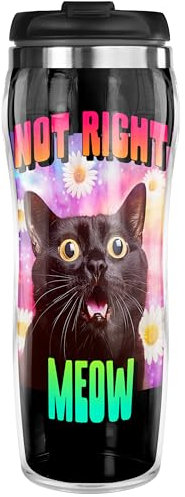 Pixly® Not Right Now Thermal Travel Mug Coffee Tea Flask, 400ml/14oz Capacity, Cat Meow Funny Joke Fun Gift for Wife Girlfriend Sister Her, Black
