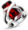 Whoiy Damen Ringe Einzigartig Edelstahl mit Roter Stein, Silber Hochzeit Ringe Punk Ringe Hochzeit Personalisiert Gravur für Sie Größe 60 (19.1)