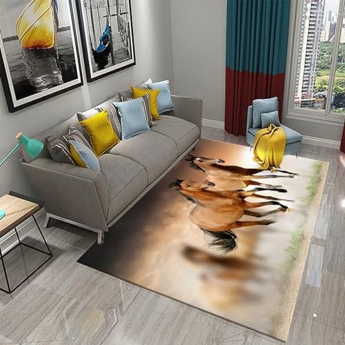 Teppich Wohnzimmer Teppich Kurzflor Modern Design rutschfest Waschbar Teppich Für Schlafzimmer Bodenmatte Innen Und Außen Teppich Pferdetier 120 X 180 cm -9O4O-Y6W0-6