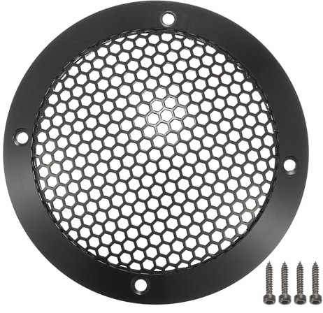 X AUTOHAUX 3 Speaker Grills Cover Mesh Round with Mounting Screws Iron Aluminum Alloy Black - Pack of 1