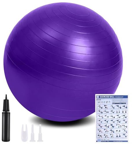 flintronic Gymnastikball, 65 cm Ultra-Dicker Anti-Explosions-Yoga-Ball mit aufblasbarer Fußpumpe, Robuster Maximalbelastbarkeit Fitness-Ball für Sport-Fitness, Yoga, Pilates(Lila)