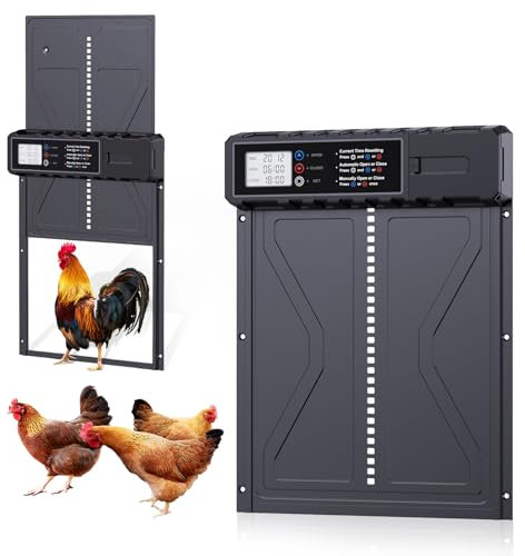 VHV Porte Automatique Poulailler, Batterie avec Écran LCD Programmable Étanche, Porte Automatique Poulailler en Aluminium avec Minuterie, Porte Poulailler Automatique, Ouvre-Porte Vertical (Noir)