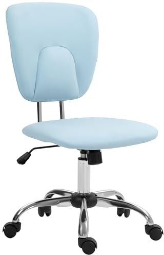 Vinsetto Silla de Oficina sin Reposabrazos Silla de Escritorio Juveniles con Altura Ajustable y Función de Inclinación Carga 120 kg 50x54x87,5-96,5 cm Azul Claro