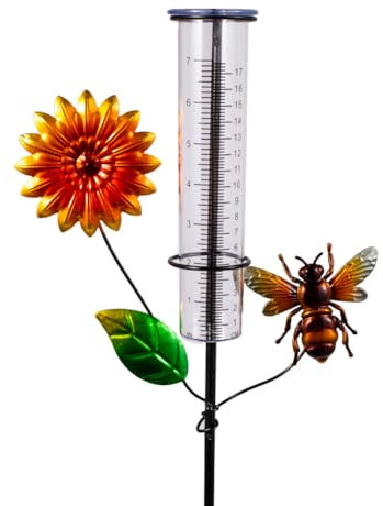 VEWOGIFT Bee Regenmesser für den Außenbereich, gefrierfester Regenmesser mit 17,8 cm Kunststoffrohr, Metall-Sonnenblumen-Dekopfahl für Garten, Hof, Messung von Niederschlag