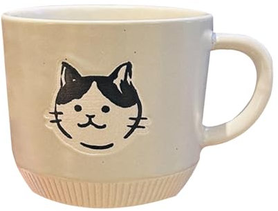 Jarsense Ceramic Coffee Mug with Handle Cute Cappuccino Mug, 200ML Breakfast Oatmeal Mug, Creative Tea Mug Milk Mug (White-Cat)