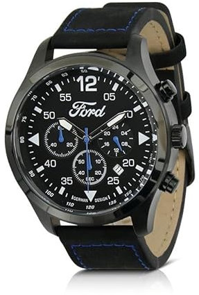 Ford Basic Armbanduhr Chronograph mit Lederarmband 10 ATM
