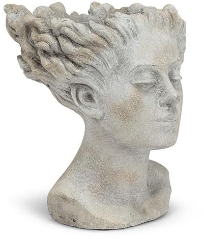 Abbott Collection Medusa Zement-Pflanzgefäß, Frauenkopf mit wehenden Haaren, 22,9 cm Höhe
