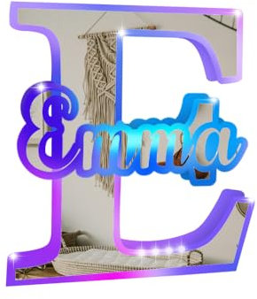 Personalised Name Mirror Led Light Sign Custom Acrylic Initials Light Up Sign Name Mirror Lamp Led Letter Night Light For Bedroom Wall Art Table Decoration Gifts For Christmas Birthday-12 Colors