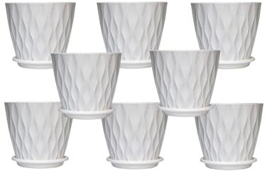XQSXDKXQ Jardinière Blanche 15 cm 8pcs jardinière en Plastique ondulée à Rayures avec bac à Plantes intégré Convient pour Tous Les Jardins et Plantes d'intérieur et d'extérieur,Blanc