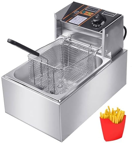 Friteuse Professionnelle Électrique - 1 Cuve - 8 Litres - 2800W - Thermostat Réglable - Acier Inoxydable - Cuisson Homogène et Facile