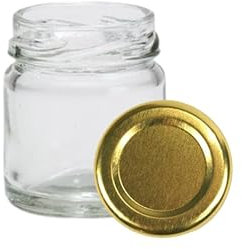 made in home - Mini tarros de cristal de 40 ml, tarros de especias con tapa de rosca, frascos de prueba, tarros de mermelada, tarros pequeños de miel, tarros redondos (tapas doradas, 40 unidades)