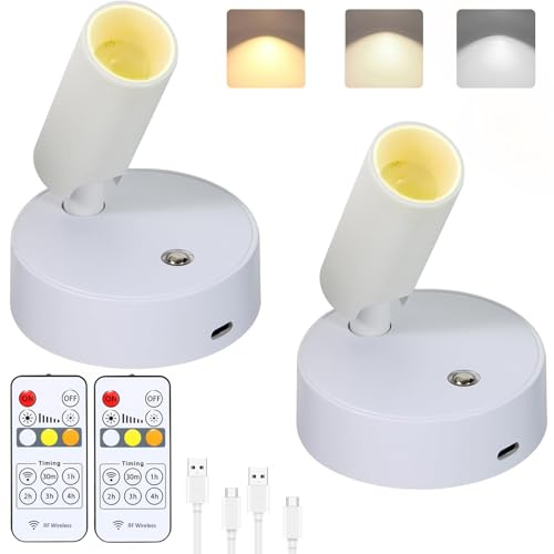 MIOBLUE Wireless Spotlight Battery Powered Picture Light with Remote, Rechargeable Wall Painting Light Indoor Uplight, Dimmable Puck Spot for Plants Trees Picture Display Painting Art Frame