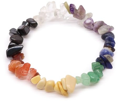 Bountiful Harvest Chip Stone Bracelet - Polished Gemstone Chip Bracelets for Stylish Stacking & Crystal Energy - Aventurine, Rose Quartz, Amethyst & More (13 Variants) (Chakra Stones, 1 Bracelet)
