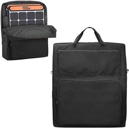 Dgayaeic Solarpanel-Tasche, gepolsterter Solarmodul-Träger mit Tasche und Schultergurt, doppellagige Reisetasche, wasserdicht, tragbar, Nylongewebe für 2 Batteriepaneele, Schwarz , Refer to