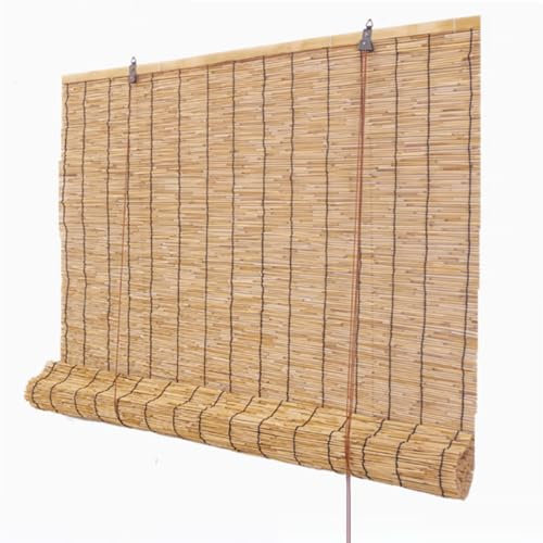 Geovne Natür Schilfrollos,Retro-Raffrollo Bambus,Fensterläden mit Lifter,Handgewebte Bambusjalousien,Atmungsaktiver Blackout Bambusrollo,für Außen-/Innenbereich,Anpassbar (140x200cm/55x79in)