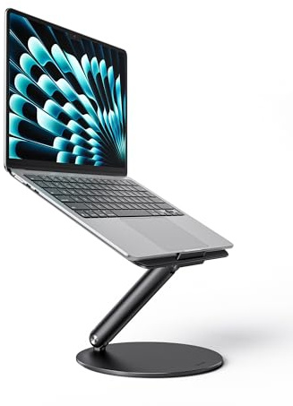 LULULOOK Laptop Stand with 360° Rotating Base, Foldable Adjustable Height Laptop Holder for Desk, All Aluminum Notebook Stand for MacBook pro 2022, Air, Dell XPS, Lenovo, All Laptops 10-17, Black