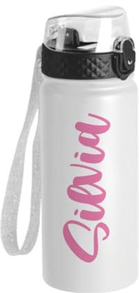 Borraccia con Beccuccio e Cannuccia Personalizzata per Bambini Bottiglia d'Acqua con Beccuccio e Cinturino con girl e nome termica da 550ml scuola campo estivo gita in acciaio inox idea regalo natale