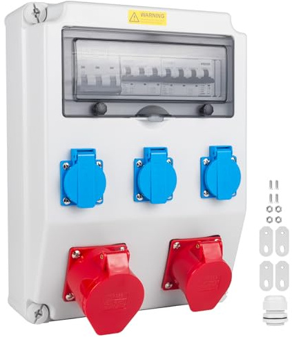 PJERJZN Industrieverteiler für Baustellen FI/LS Schutzsystem IP65 Gehäuse mit Steckdosen IP44 für Baustellen Industrie (1X32A 3X16A 1X40A LS+FI)