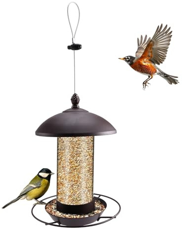 PAGJHRFJG Outdoor Squirrel Proof Bird Feeder, Metal Hanging Feeder with Clear Observation Tube