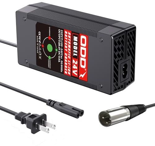 QDD 29.4V 5A Lithium Battery Charger for 7S 24V Lithium Battery Pack with XLR Connector,Built-in Fan