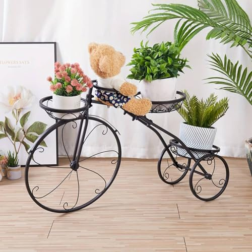 Metall Dreirad Blumenständer, Vintage Fahrrad Pflanzenständer | Mit 3 Körben für Garten, Balkon & Terrasse. Rostik Blumendeko & Geschenk für Gärtner.