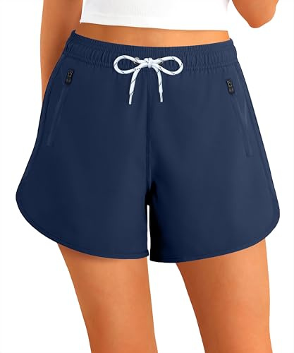 APTRO Damen Badeshorts 2‑in‑1 mit Reißverschlusstaschen und Innenfutter | Wassersport , Strand, Schnelltrocknend,Workout,Gym,Running