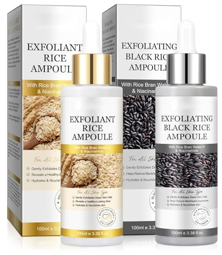 Duo d'ampoules Peel Shot Glow Rice - Riz noir et blanc, exfoliant doux, gommage pour le visage et le corps, élimine les points noirs, pour tous les types de peau