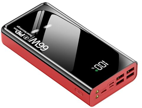 power bank fast charging,Red, Power Bank 50000Mah Fast 66W Charger, PD 20W USB C Input & Output, High Capacity Pack