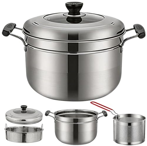 Juego De Freidora, 4L Olla Para Freír Con Vaporera Tapa Y Colador Olla | Freidora De Acero Inoxidable Para Freír Cocinar Freidora A La Francesa Con Filtro De Aceite Para Todo Tipo De Cocinas