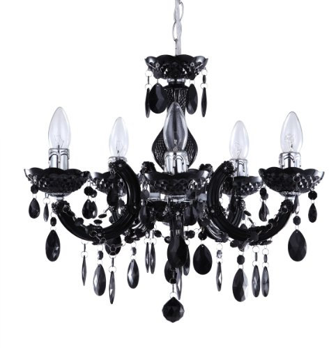 LITECRAFT Marie Therese Chandelier Ceiling Light Crystal Effect 5 Arm - (Black)