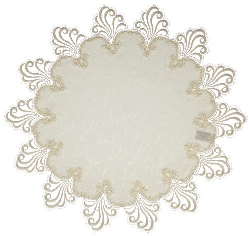 Plauener Spitze Original No. 3086E_11_45 - Tischdecke Design Nizza E, Größe 45 cm, rund