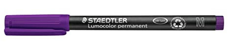STAEDTLER permanent Marker Lumocolor, violett, Linienbreite ca. 1,0 mm, wisch- und wasserfest, Made in Germany, lange Lebensdauer, 10 violette Universalstifte im Kartonetui, 317-6