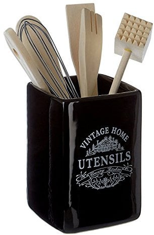 Premier Housewares Vintage Home Utensil Holder with Tools, Black