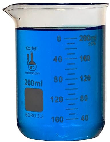 200ml Beaker, Low Form Griffin, Borosilicate 3.3 Glass, Double Scale, Graduated, Karter Scientific (Single)
