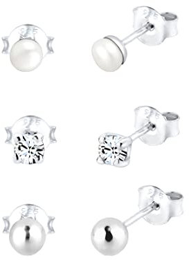 Elli Ohrringe Damen Ohrstecker Set basic minimal mit Süßwasserperlen und Kristallen in 925 Sterling Silber