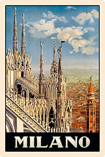 Blechschild 20x30cm gewölbt Urlaub Plakat Milano Mailand Retro Deko Geschenk Schild