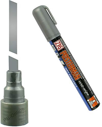 PB-Onlinehandel 3 Stück PREMIUM Kreideschreiber ZIG Posterman Wet-Wipe PMA-550 wasserlöslich 6mm (Silber-Metallic)