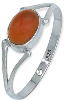 Ring 925 Silber Karneol orange roter Stein Edelstein echt Silber Damen Sterling Silber Geschenk (MRG-207-16-(48))