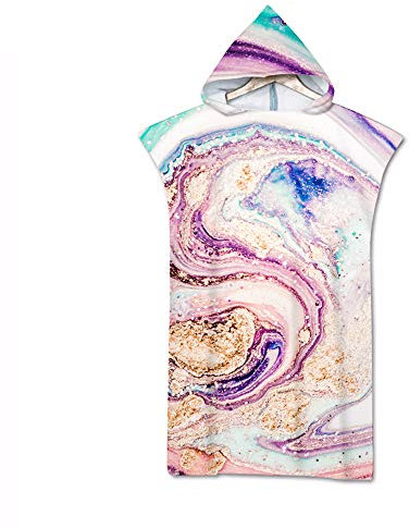 Surwin Badeponcho Strandtuch Herren Damen Surfen Wechseln Handtuch Poncho Mit Kapuze kompakt und sehr leicht Robe Bademantel Surfponcho für Strand Schwimmen Schnorchel (70 * 110cm,Lila Galaxie)