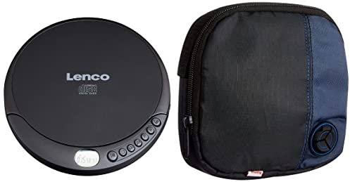 Lenco CD-010 - Lecteur CD Portable Walkman - Diskman - CD Walkman - avec écouteurs et câble de Chargement Micro USB - Noir & Hama Etui pour Lecteur et CD (3 CD) Noir/Bleu