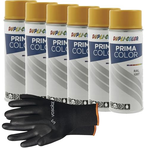 vasalat Dupli-Color Lackspray chromgelb glänzend RAL 1007 - Sprühlack für Metall, Kunststoff und Holz - wetterfeste Sprühfarbe für den Innen- und Außenbereich UV -beständig, 6 Stück