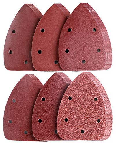 LESNIC 50pcs Mouse Detail Sander 100 Grits, 140 * 90mm 5 Holes Assorted Sandpaper Sanding Pads Hook and Loop Sandpaper Sheet for Orbit Orbital Sander and All Oscillating Tools